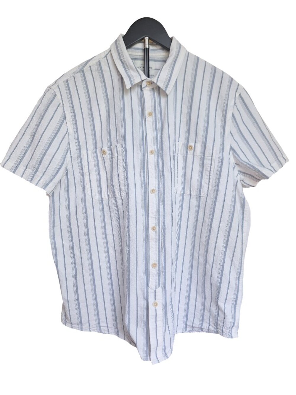 Lucky Brand Men’s Striped Short Sleeve Button Down Shirt Casual Beach